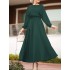 Women solid color elastic waist puff sleeve lace-up o-neck long sleeve maxi dress Sal