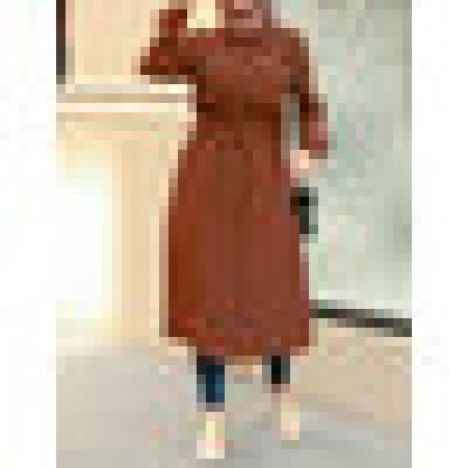 Women solid color lace-up pocket lapel long sleeve kaftan maxi dresses Sal