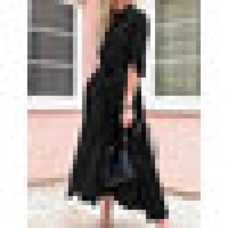 Women solid color lapel lace-up casual long sleeve maxi dresses Sal