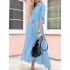 Women solid color lapel lace-up casual long sleeve maxi dresses Sal