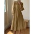 Women solid color lapel puff sleeve casual maxi dresses Sal