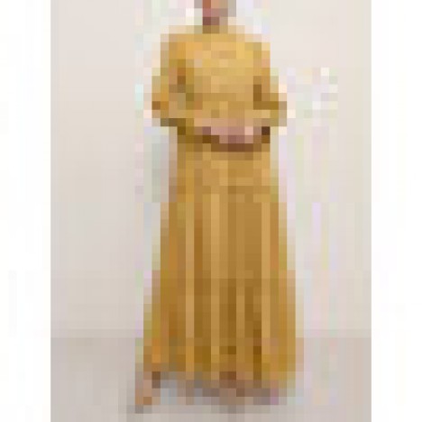 Women solid color mandarin collar kaftan tunic ruffles sleeve tiered dress Sal