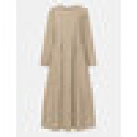 Women solid color o-neck long sleeve casual maxi dress kaftan tunic with pocket Sal