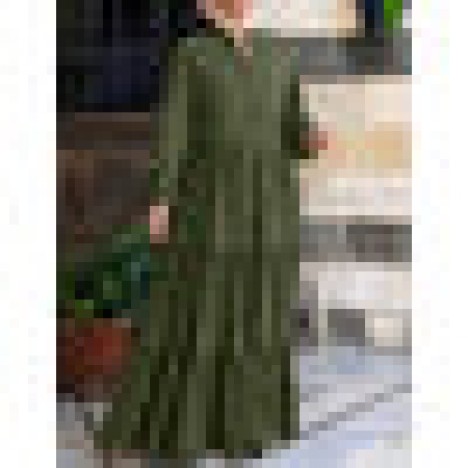 Women solid color o-neck pleats spliced kaftan robe layered dress Sal