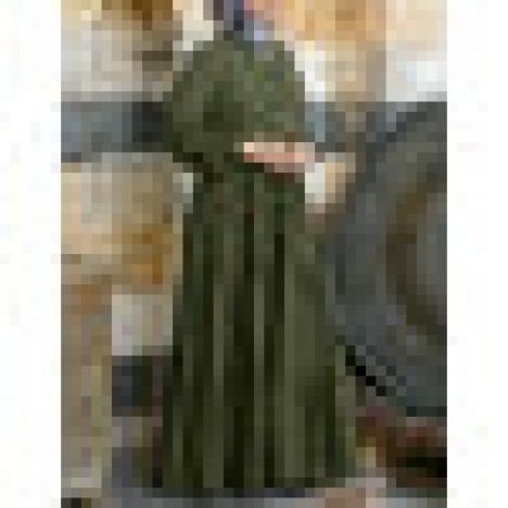 Women solid color o-neck pleats spliced kaftan robe layered dress Sal