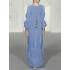 Women solid color puff pleeve loose round neck casual maxi dress Sal