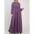 Women solid color puff sleeves pleated loose casual o-neck maxi dress Sal