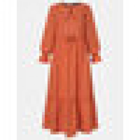 Women solid color tiered tassel trim ruffles hem holiday kaftan maxi dress Sal