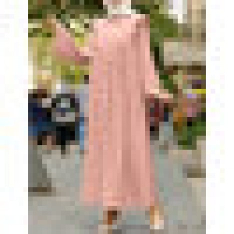 Women solid frill trim pleated kaftan casual long sleeve maxi dresses Sal