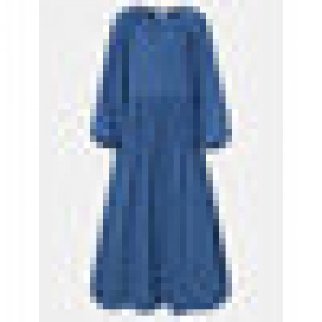 Women tiered pleats round neck casual long sleeve maxi dresses Sal
