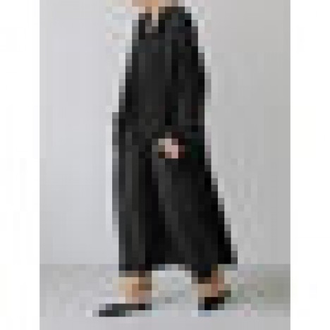 Women v-neck puff sleeve pleated loose solid color maxi dress Sal