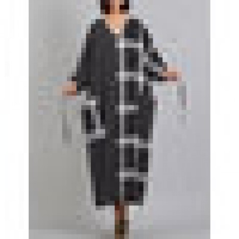Women v neck stripe plaid long sleeve vintage maxi dress Sal
