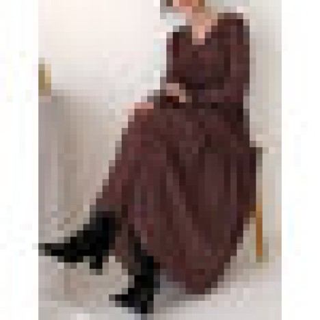 Women vintage floral print elastic waist long sleeve maxi dress Sal
