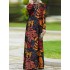 Women vintage flowers print puff sleeve lace-up bohemian maxi dress Sal