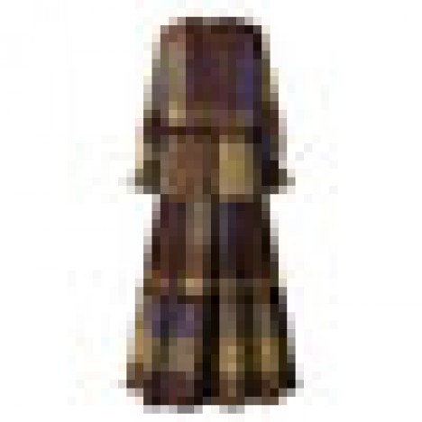 Women vintage grid print o-neck puff sleeve kaftan tiered maxi dress Sal