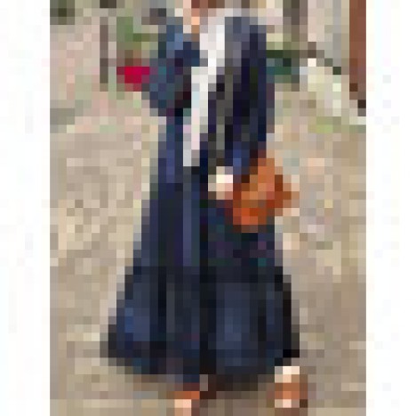 Women vintage grid print o-neck puff sleeve kaftan tiered maxi dress Sal