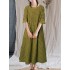 Women vintage plaid puff sleeve o-neck casual maxi dress with pocket Sal