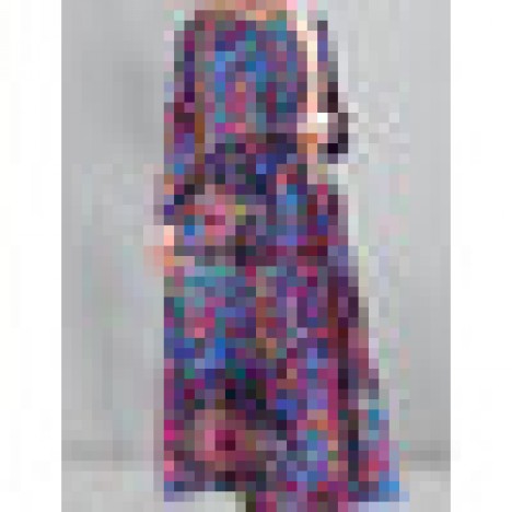 Women vintage print elastic cuffs robe long sleeve maxi dresses with belt Sal