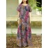 Women vintage printing bohemian short sleeve o-neck maxi dress with pocket Sal