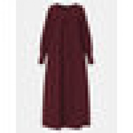 Women vintage solid color puff sleeve pleated casual muslim kaftan maxi dress Sal