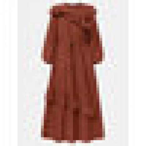 Women vintage solid color ruffle trims drawstring waist puff sleeve casual maxi dress Sal