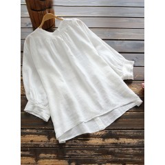3/4 sleeve o neck cotton irregular casual loose shirt blouse Sal