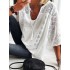 3/4 sleeve v-neck lace patchwork hollow casual blouse for women Sal