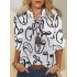 Abstract face figure print v-neck button long sleeve pocket blouse for women Sal