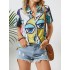Abstract pattern print lapel short sleeve button blouse for women Sal