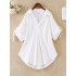 Casual solid v-neck loose half sleeve plus size blouse Sal