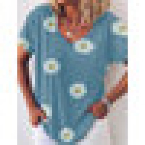 Casual v-neck daisy print loose short sleeve blouse for women Sal