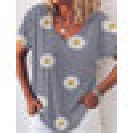 Casual v-neck daisy print loose short sleeve blouse for women Sal