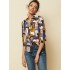 Cat print lapel button long sleeve casual blouse for women Sal