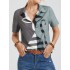 Cat stripe print short sleeve button lapel casual blouse for women Sal