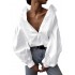 Chic lantern sleeve solid color casual blouse shirts for women Sal