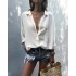 Chiffon solid color turn-down collar button shirts casual blouse Sal