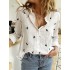 Daily casual women bird print cotton linen long sleeve shirt commute blouse Sal