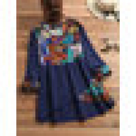Ethnic print patchwork irregular long sleeve vintage blouse Sal