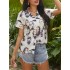 Figure girl print buttons short sleeve casual blouse for women Sal