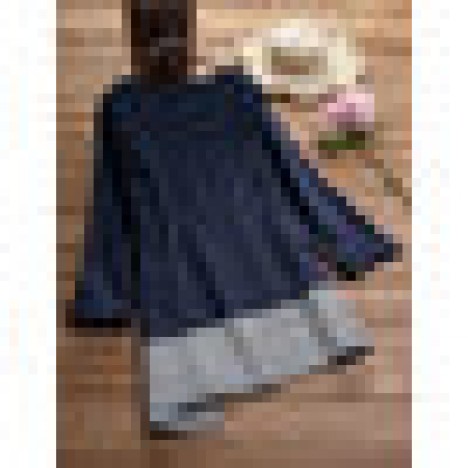 M-5xl irregular plaid patchwork o-neck long sleeve blouse for women Sal