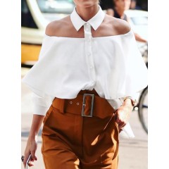 Off shoulder button lapel daily casual blouse for women Sal