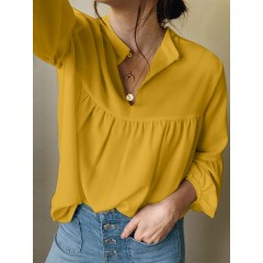 Puff sleeve o-neck elastic cuffs solid color daily casual blouse for women Sal