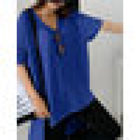 Pure color v-neck high low hem split short sleeve casual shirts for women Sal