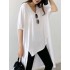 Pure color v-neck high low hem split short sleeve casual shirts for women Sal
