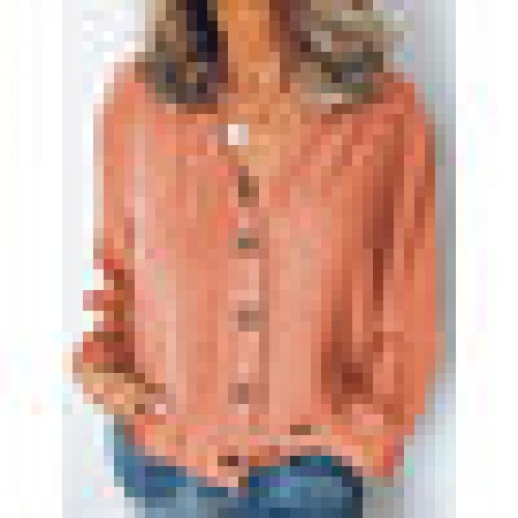 Solid color buttons v neck long sleeve casual blouse Sal
