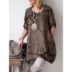 Solid color short sleeve cotton casual shirt dress Sal