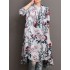 Women 100% cotton floral print stand collar long sleeve irregular hem vintage blouses Sal