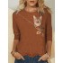 Women 3d zipper cat print o-neck long sleeve casual blouse Sal