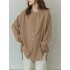 Women back split lace-up button casual style solid long sleeve blouse Sal