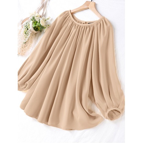 Women casual solid loose korean style puff sleeve shirts Sal